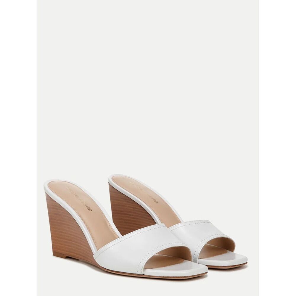 VERONICA BEARD ELLEN WEDGE SANDALS - COCONUT White Leather Wedge Slide Size 10.5